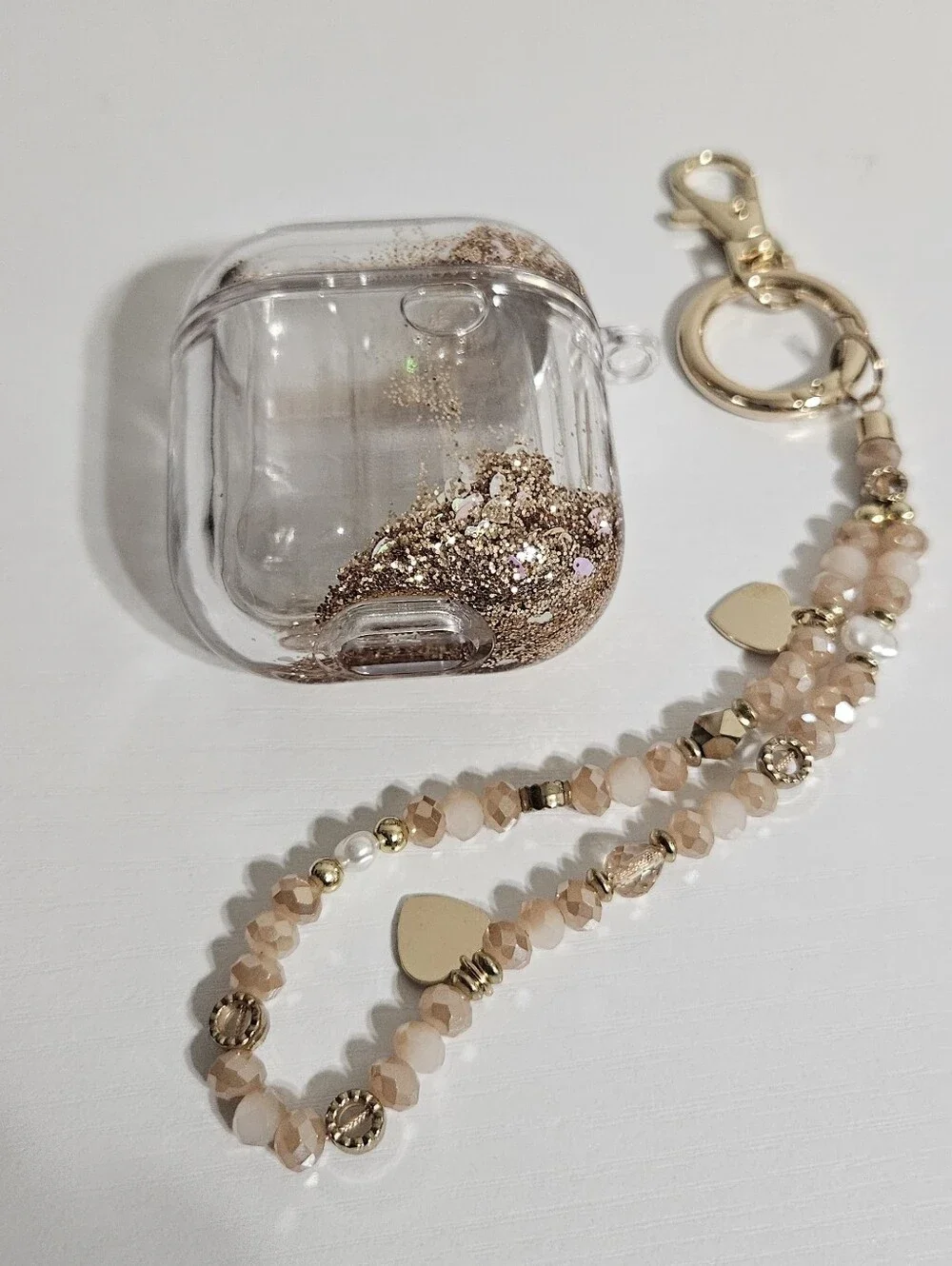 Beaded Heart Charm Bracelet Keychain — Blush & Gold